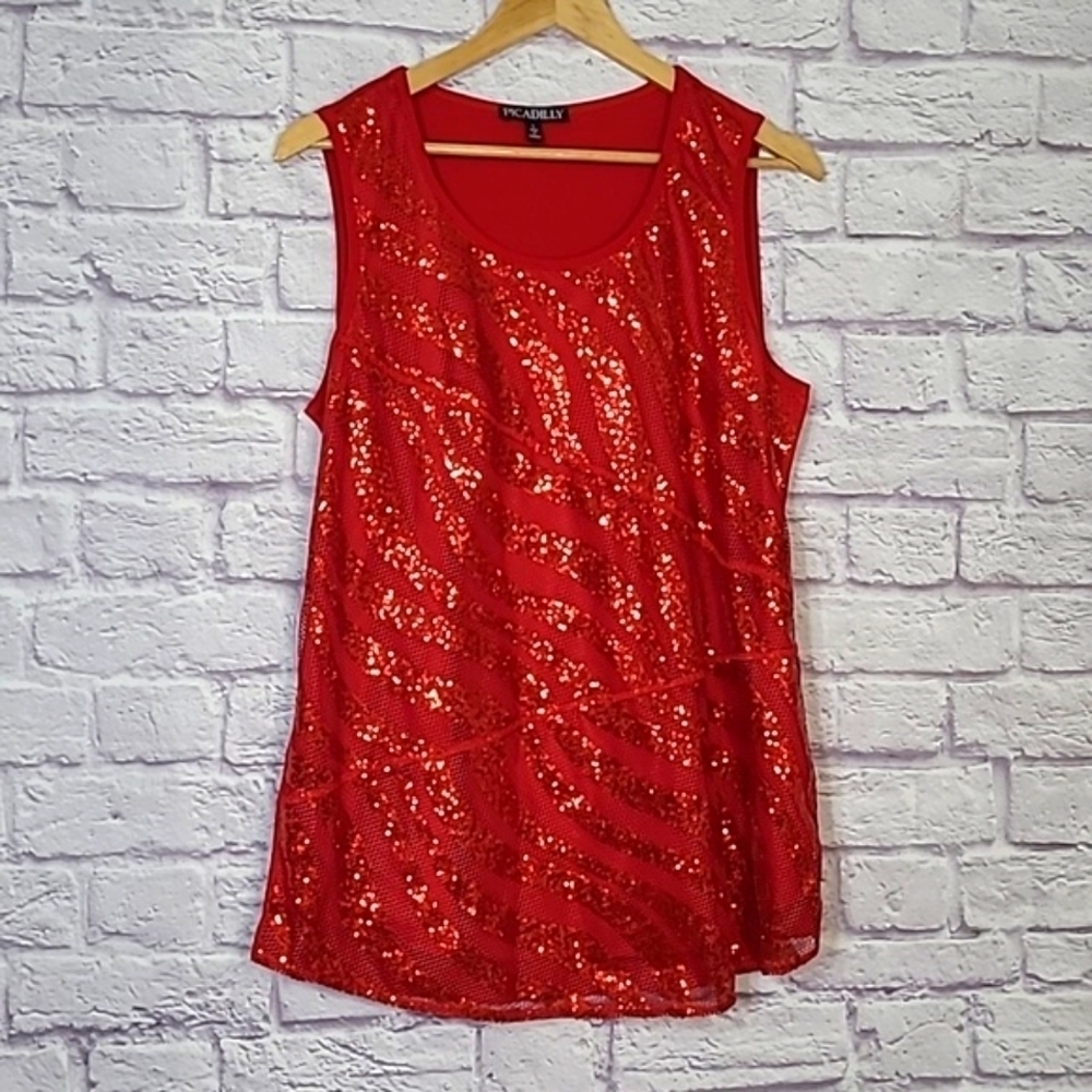 Picadilly Red Sequin Tunic Top Large
